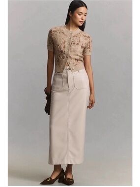 NWT $128 Anthropologie Maeve Colette Faux Vegan Leather Maxi Long Skirt Small